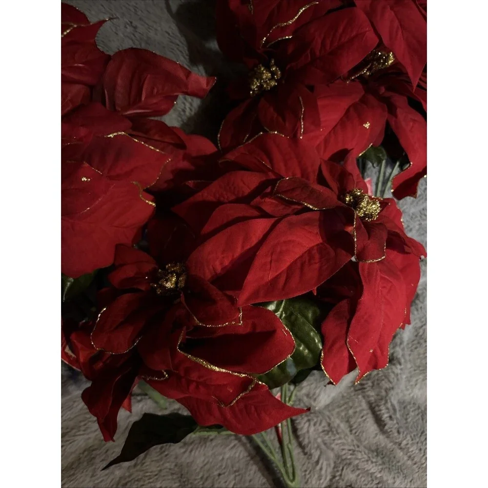 ASHLAND Red Gold Poinsettias Lot Of 3 Bunches Artificial Flowers Floral Crafts